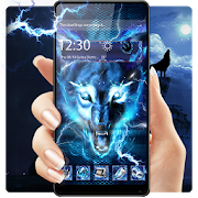 3D blue fire Ice wolf launcher theme-SocialPeta