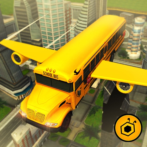 Flying School bus simulator 3D free - school kids-SocialPeta